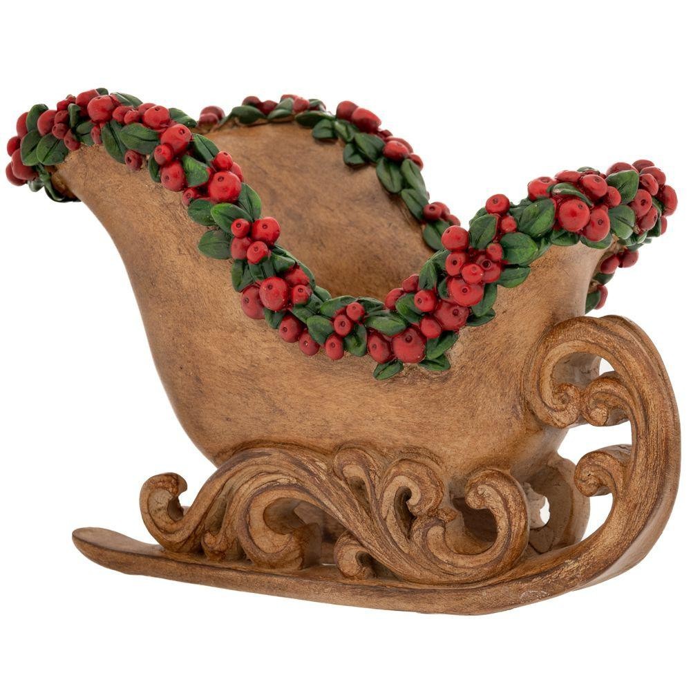 SLITTA MARRONE CON BACCHE ROSSE 23X11,5X15CM